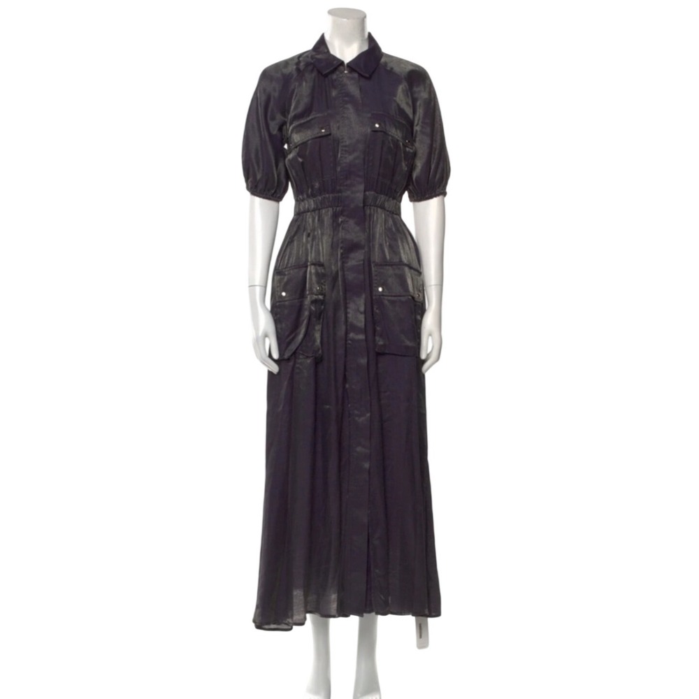 Samantβ Chauhan Metallic Utility Maxi Dress Grey Silver Puff Sleeve XXS